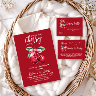 Carte D'accompagnement Cherry rouge sur le Baby shower supérieur Bow Dema