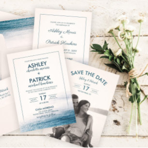 Invitation Elégant Simple Ocean Beach Mariage balnéaire