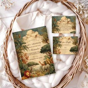 Invitation Fête prénatale Safari Feuillage et Amis