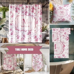 Rideaux De Douche Monogramme floral toile rose