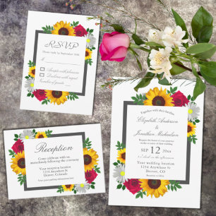 Invitation Sunflower Rose Daisy Automne Floral Mariage