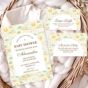 Carte D'accompagnement Tombola de couches pour la plage côtière ensoleill