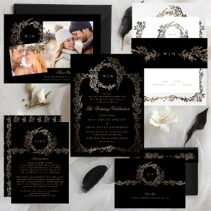 Invitation Mariage de couronne d'ébène d'or noir