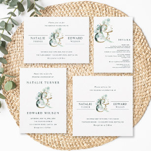 Invitation Eucalyptus Ampersand Gold Green Mariage