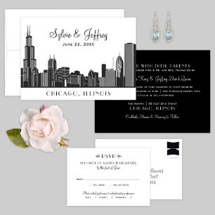 Invitation Mariage Skyline de Chicago en noir et blanc