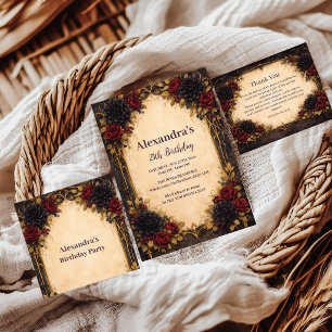 Carte De Remerciements Célébration d'anniversaire florale rouge gothique 