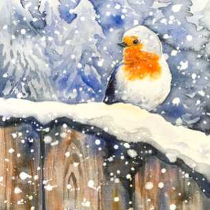 Cartes Pour Fêtes Annuelles Aquarelle couleur Robin de Noël Peint à la main