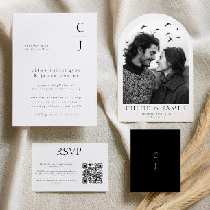 Invitation Mariage Monogramme moderne noir blanc personnalisé