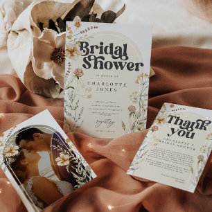 Invitation Petit Fleur sauvage Boho Arch Baby Girl 1er annive