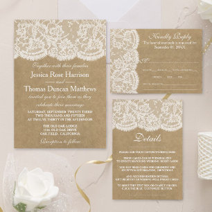 Invitation Tout En Un La collection de Mariages Kraft & Lace