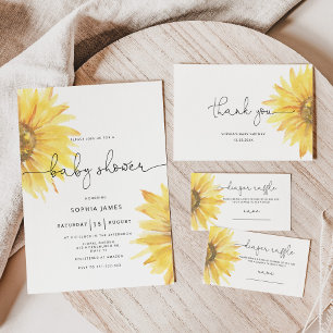 Invitation Baby shower de tournesol aquarelle