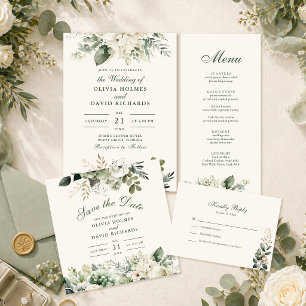 Boho Vert Sauge & Fleurs d'Ivoire Carte de Faire-P