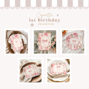 Carte De Remerciements Floral Bow Fancy ONE Girl 1er anniversaire