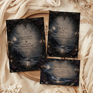 Invitation Mariage Romance Côtière Sombre