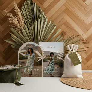 Invitation Boho Retro Tropical Palm Tree Graduation Photo