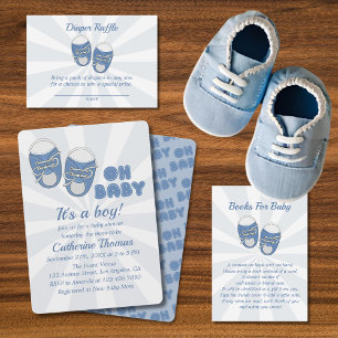 Invitation Mon bébé   Chaussures bébé Dusty Baby shower garço