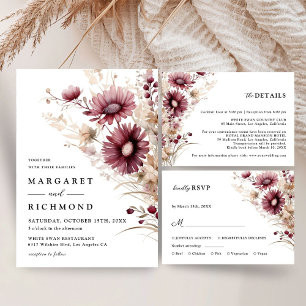 Invitation Dusty Burgundy Mariage Fleur sauvage Enregistrer l