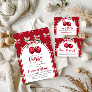Carte D'accompagnement Cerise Rouge Coquette Bow Girl Baby shower couche