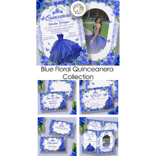 Cartons Réponse Royal Blue Parties scintillant Floral Quinceanera