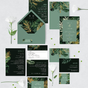 Invitation Feuille moderne tropicale Palm vert poussiéreux Ma
