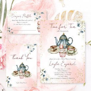 Carte D'accompagnement Temps pour la tombola de baby shower de thé