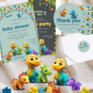 Invitation baby shower de dinosaures 3d Cute Dino