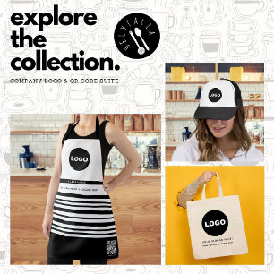 Tablier Logo de l'entreprise QR Black Modern Nom simple de