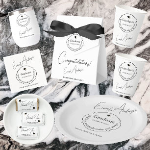 Sticker Rond Élégant noir blanc Graduation Retourner l'adresse 