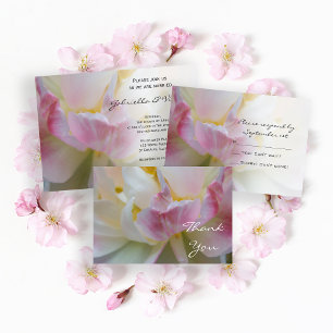 Invitation Fleur de tulipe rose blanc Mariage de printemps