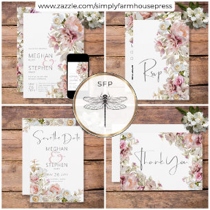 Carte De Remerciements Rose moderne rose pâle et Mariage Lily