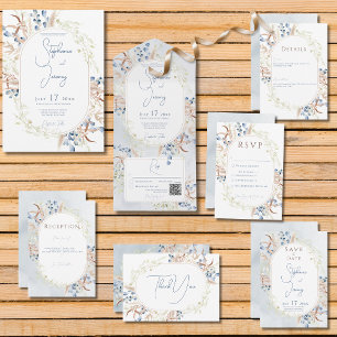 Fleurs de sauce bleu Faire-part de mariage blanc