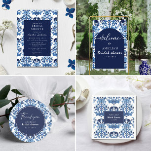 Invitation Quelque chose de bleu chinoiserie motif douche nup