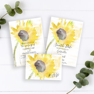 Invitation Tournesol jaune sur Mariage d'aquarelle blanche