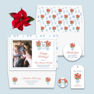 Cartes Pour Fêtes Annuelles Red Poinsettia Chinoiserie Photo Collage Noël