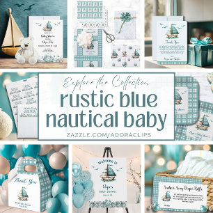 Carte Postale "Oh, bébé" Baby shower bleu marine rustique