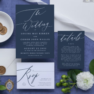 Faire-part de mariage bleue et blanche. Invitation