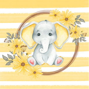 Invitation Aquarelle Elephant Avec Baby shower Oreilles Jaune