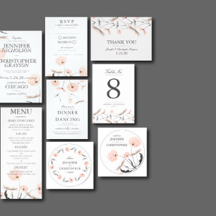 Peach Watercolor Dandelion Faire-part de mariage