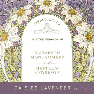 Invitation Lavender Marguerite Daisy Mariage Art Nouveau