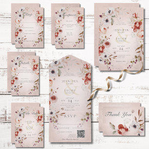 Rose romantique rose  Mariage Carte de remerciemen