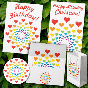 Carte Postale Joli arc-en-ciel des coeurs - Joyeux anniversaire