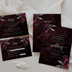 Carte D'accompagnement Burgundy Silver Floral Script Détails du Mariage