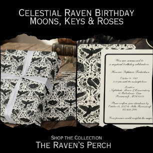 Papier Cadeau Clé Lune Corbeau Ivoire Gravée Académie Sombre
