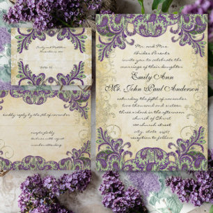 Invitations de mariage violet et vert paon