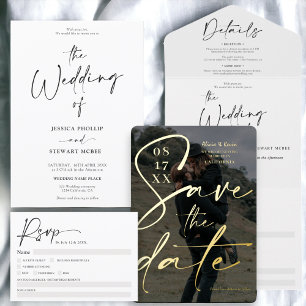 Invitation Simple élégant noir script noir mariage rsvp