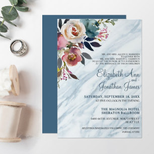 Invitation Vin de Champagne bleu Dusty Mariage Floral