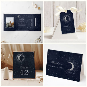 Invitation Mariage Celestial Midnight Blue Silver Stars