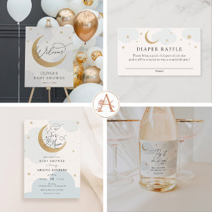 Invitation Sur l'invitation Baby shower Gold Moon Blue