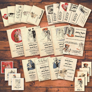Invitation Vintage Retro Vieux romantique Comic Mariage éléga