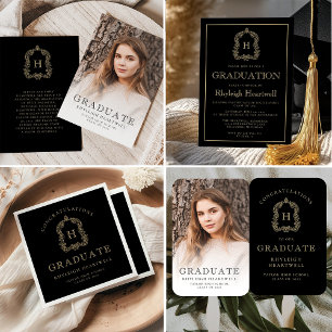 Monogramme Black Gold Photo Grad Faire-part